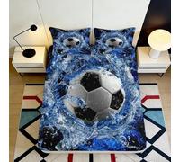 Drap-Housse éclaboussure d'eau Bleue Football 3D imprimé Microfibre Housse de Matelas décorative Chambre dortoir Entretien Facile 90x200x25cm