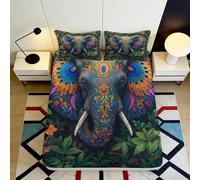 Drap-Housse éléphant coloré Microfibre Impression 3D Jungle Housse de Matelas Décorative Lavable Chambre Cadeau 90x200x25cm