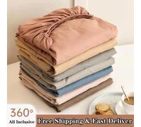 Drap-housse en coton doux avec bande élastique, housse de matelas de couleur unie pour lit simple, Double, King, Queen, 140/150/160/180/200 Rose