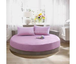Drap housse en coton pour lit rond 200cm - Violet clair - Fibre naturelle - Lavable en machine