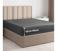 Drap-Housse en Coton pour Lit Simple - Gris Foncé - Luxe 400 Fils au Pouce Carré - 90 cm x 190 cm x 40 cm - Poche Profonde