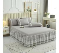 Drap-housse en fibre de bambou - 120 x 200 cm - Gris - Dentelle à volants - Pour une personne - Élastique doux - Solution de sommeil élégante et confortable