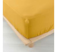 Drap-housse 2 personnes 140 x 190 cm - Gaze de Coton Uni 57 fils - Angelia Jaune