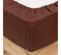 Atmosphera - Drap Housse Flora Gaze de Coton Marron 140x190cm