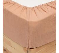 Atmosphera - Drap Housse Flora en Double Gaze de Coton 160 x 200 cm - pour Lit 2 Personnes, Linge de Lit