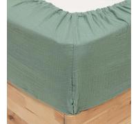 Drap Housse en Gaze de Coton Flora 160x200cm Vert Céladon