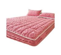Drap-housse en peluche Housse de matelas épaisse | Drap-housse matelassé en polaire avec taie d'oreiller, couvre-lit simple et Double(Pink,180x200cm 3 pcs set)