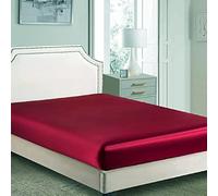 Drap-housse en satin soyeux uniquement - Draps de lit classiques doux et soyeux - Couleur unie - Bordeaux - Super king size (180 x 200 + 76 cm)