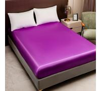 Drap-housse en satin soyeux uniquement - Draps de lit luxueux classiques, doux et soyeux - Couleur unie (lavande, lit simple (90 x 190 + 30 cm))