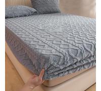 Drap-housse en velours et en flanelle et velours pour l'hiver, doux et fin, en polaire, chaud, antidérapant, uni, chaud et confortable, en peluche douce pour grand lit (gris, 120 x 200 cm)