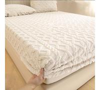 Drap-housse en velours et en flanelle et velours pour l'hiver, doux et fin, en polaire, chaud, antidérapant, uni, chaud et confortable, en peluche douce pour grand lit (blanc, 90 x 200 cm)