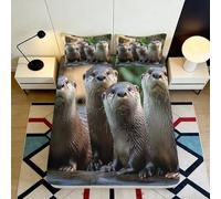 Drap-Housse Famille Loutre Impression 3D Microfibre Douce Lavable Forêt Rivière Bed Sheet pour Chambre d’Amis Décor 90x200x25cm