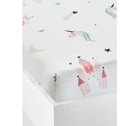 Drap-housse fille LICORNES MAGIQUES blanc imprimé 90X140