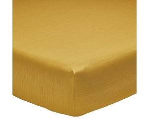Drap Housse Fines Rayures en Bambou, 140 x 190 cm, Écorce, Moutarde