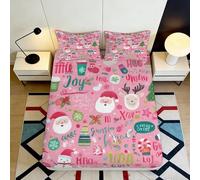 Drap Housse Fitted Sheet 3D Imprimé Noël Cartoon Microfibre Poche Profonde Protège-Matelas Motif Noël Mattress Fitted Cover pour Adultes Adolescents 90x200x25cm