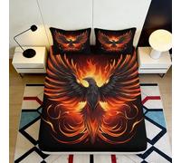 Drap-Housse Fitted Sheet 3D imprimé Phoenix Microfibre, protège-Matelas Couvre-Matelas Flame Mattress Fitted Cover, Anti-dérapant, Profond pour Chambre Adulte 140x200x25cm