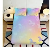 Drap Housse Fitted Sheet Licorne Rêve 3D Print Microfibre Grande Profondeur Draps de Protection Licorne Mattress Fitted Cover Chambre Lit 90x200x25cm