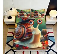 Drap-Housse Fitted Sheet Microfibre 3D imprimé Escargot Cartoon Grande Profondeur Anti-dérapant Ensemble Lit Escargot Mattress Fitted Cover Adulte Jeune 200x200x25cm