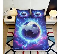 Drap Housse Football Électrique Bleu 3D imprimé Microfibre Protection Matelas Facile à Nettoyer Décor Chambre Cadeau 90x200x25cm