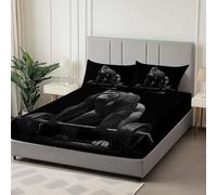 Drap Housse Hyperréaliste Gorille Haltère, Housse de Matelas Protège en Microfibre avec Bonnet 30cm - Antidérapants Résistant aux Rides avec Taies d'oreillers, Noir, 160 x 200 cm