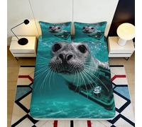 Drap Housse Imprimé 3D Animal Marin Microfibre Pochette Profonde Thème Marin Couvre Matelas Ajustable Anti-Glisse Chambre Adulte 200x200x25cm
