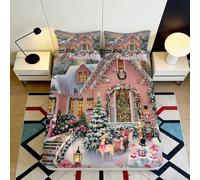 Drap-Housse imprimé 3D cabane de Noël Microfibre antidérapant Grande Profondeur Arbre de Noël Housse Matelas adaptée Chambre 90x200x25cm