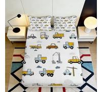 Drap-Housse Imprimé 3D Camion Chantier Microfibre Profondeur Poche Antidérapant Chambre Protection Matelas Cartoon Fitted Cover Lavable 140x200x25cm