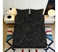 Drap Housse imprimé 3D Carte des étoiles Noire Microfibre Couverture de Matelas Galaxy pour Cadeau Maison 90x200x25cm