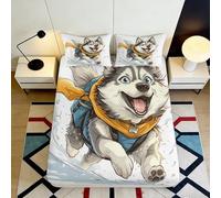 Drap Housse imprimé 3D Chien Cartoon Microfibre Ensemble Linge de lit Chambre Poche Profonde Couverture Matelas Chien Anti-dérapant pour Adultes Ados 200x200x25cm