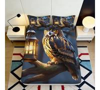 Drap Housse Imprimé 3D Hibou Lanterne Microfibre Grande Profondeur Chambre Literie Housse de Matelas Hibou Antidérapante 140x200x25cm