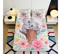 Drap-Housse Imprimé 3D Koala Mignon Floral Microfibre Profonde Antidérapant Parure Literie Chambre Housse Drap Koala Floral pour Adultes Adolescents Protège Matelas Lavable 120x200x25cm