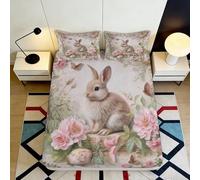 Drap-Housse imprimé 3D Lapin Floral Microfibre Poche Profonde literie Chambre Lapin Housse de Matelas pour Adultes Jeunes 140x200x25cm