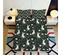 Drap Housse Imprimé 3D Lapin Microfibre Grande Profondeur Ensemble Linge de Lit Lapin Mattress Fitted Cover Bord Élastique Lavable 180x200x25cm