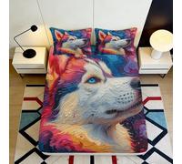 Drap-Housse imprimé 3D Loup Microfibre Chambre Ensemble literie Poche Profonde Anti-dérapant Housse Matelas Loup Mattress Fitted Cover 120x200x25cm