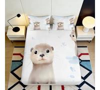 Drap Housse imprimé 3D Loutre Microfibre Grande Profondeur antidérapant Chambre Linge Otter Mattress Fitted Cover Enveloppant Lavable Maison 140x200x25cm