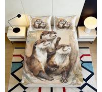 Drap-Housse Imprimé 3D Loutre Microfibre Grande Profondeur Antidérapant Parure Lit Chambre Housse de Matelas Loutre Lavable Tous Âges 140x200x25cm