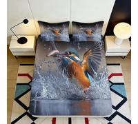Drap Housse imprimé 3D Martin-pêcheur éclaboussure Microfibre déco Chambre Adulte Adolescent protège-Matelas Motif Oiseau 90x200x25cm
