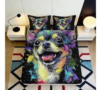 Drap Housse imprimé 3D Motif Chien coloré Microfibre Douce Artistique Couverture de lit pour Chambre Appartement décoration 90x200x25cm