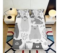 Drap-Housse imprimé 3D Motif Ours Microfibre Pochette Profonde Antidérapant Couverture de Matelas Chambre Adulte 140x200x25cm