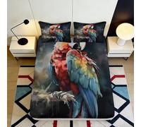 Drap Housse Imprimé 3D Motif Perroquet Microfibre Pochette Profonde Antidérapant Parrot Couvre-Matelas Chambre Literie 90x200x25cm
