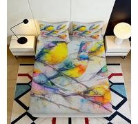 Drap Housse Imprimé 3D Oiseaux Colorés Microfibre Antidérapant Poche Profonde Parure de Lit Protection Oiseaux Mattress Fitted Cover Lavable Famille 140x200x25cm