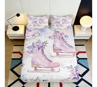 Drap Housse imprimé 3D Patin à Glace Rose Microfibre Couverture de lit Fleurs pour Chambre étudiant Appartement Cadeau 90x200x25cm