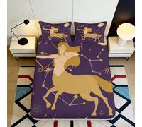 Drap Housse Imprimé 3D Sagittaire Constellation Microfibre Centaure Doré Protection Matelas Antidérapant Facile à Nettoyer Chambre Décor 90x200x25cm