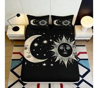 Drap Housse Imprimé 3D Soleil Lune Microfibre Antidérapant Grande Profondeur Linge de Lit Chambre Sun Moon Mattress Fitted Cover Lavable Maison 140x200x25cm