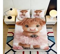 Drap-Housse Imprimé 3D Vache Cartoon Microfibre Grande Profondeur Antidérapant Parure de Lit Vache Cartoon Mattress Fitted Cover Chambre Adulte 200x200x25cm