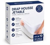 Drap Housse Jetable 140x190 cm - Lot de 10 Housses - Grand Bonnet - Housse Protection Matelas - Lit 2 Personnes - Protection & Hygiène - Literie à Usage Unique - Tourisme et Médical Blanc