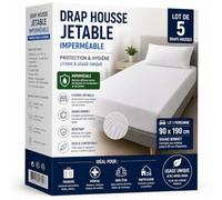 Drap Housse Jetable 90 x 190 cm - Imperméable - Housse Matelas Grand Bonnet - Lit 1 Personne - Lot de 5 Draps Housses - Protection & Hygiène - Literie à Usage Unique - Tourisme et Médical Blanc