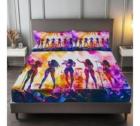 Drap Housse K-Pop Girl Group, Housse de Matelas Protège en Microfibre avec Bonnet 30cm - Antidérapants Résistant aux Rides avec Taies d'oreillers, Violet, 90 x 190 cm