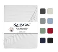 Drap Housse - KOMFORTEC - 200x200 cm - 100% Coton - Blanc - Lavable à 60°C