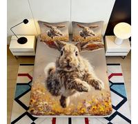 Drap Housse Lapin 3D Printing Microfibre Pochette Profonde Antiglisse pour Chambre Lapin Mattress Fitted Cover Lavable Full Wrap Adultes Jeunes 90x200x25cm